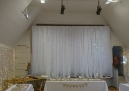 room draping village hall fairy lights backdrop
