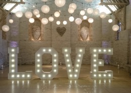 5ft LOVE and Paper Lanterns Tithe Barn