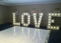 5ft LOVE and white led dancefloor at solent hotel and spa