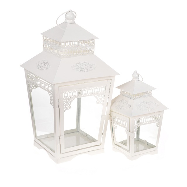 Vintage White Lantern Small 25cm x 14cm