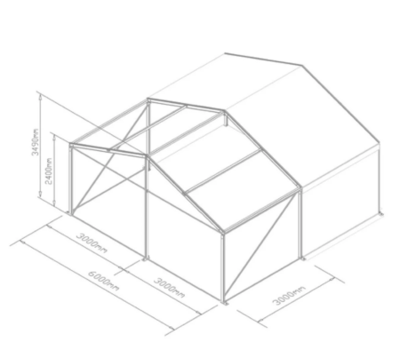 6m Wide x 6m Long Clearspan Marquee ( Frame and Roof )