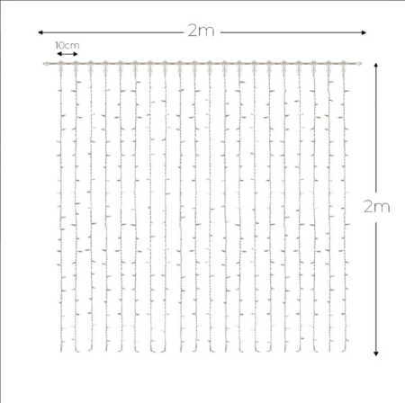 Connect Pro 2m x 2m Warm White Connectable Curtain Lights - White Cable