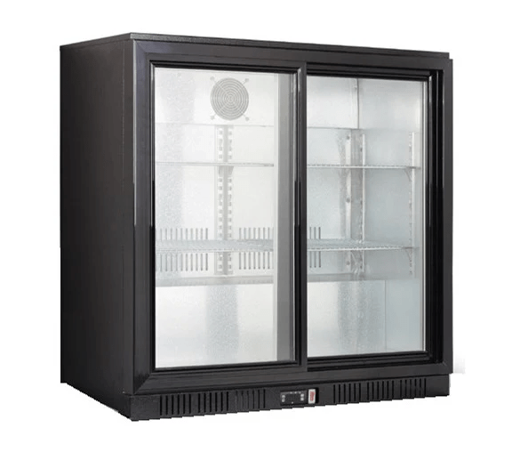 Under Counter Double Sliding Door Bar Fridge 90cm wide
